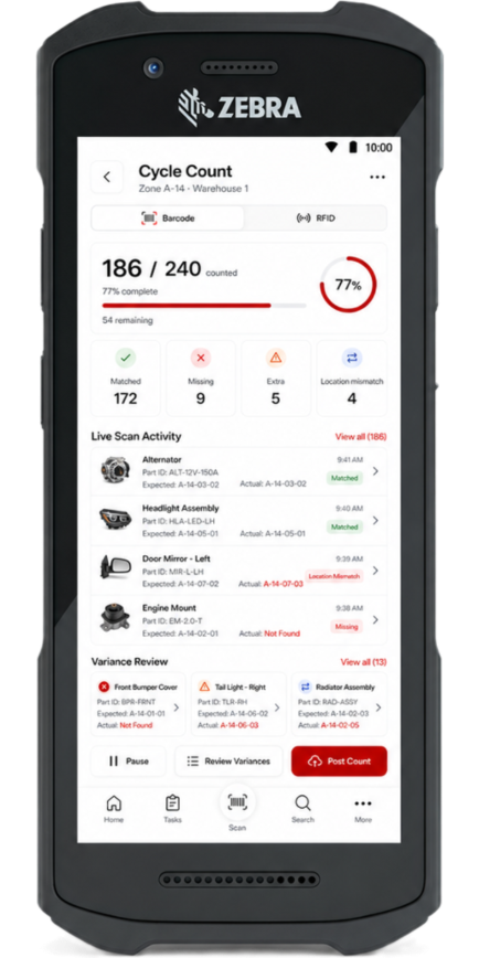 Cycle count screen on a Zebra handheld